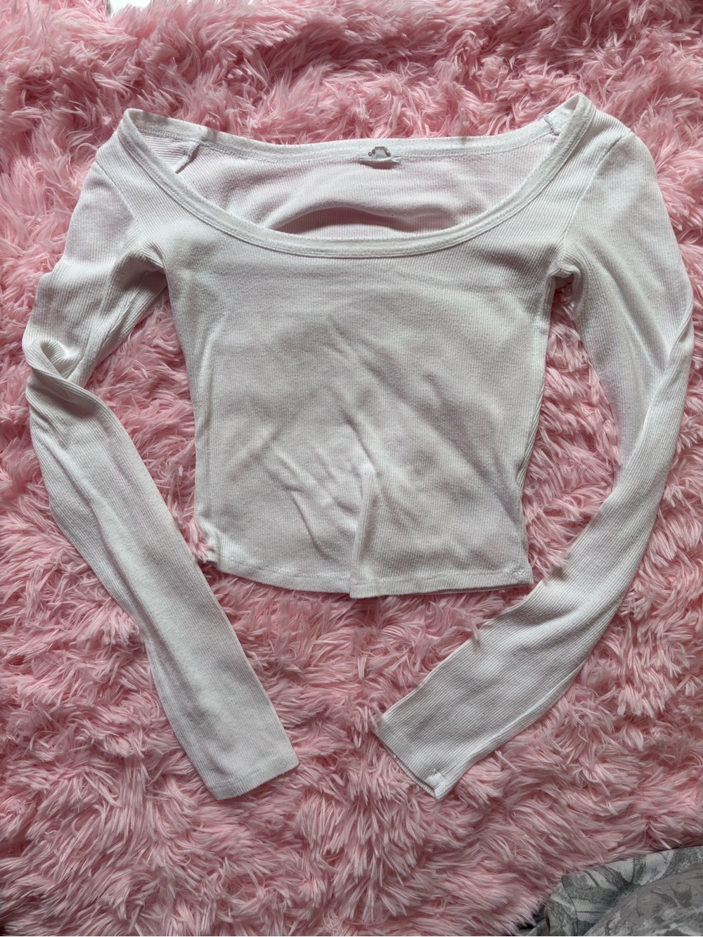 Garage White Ribbed Long-Sleeve Scoop Neck Top